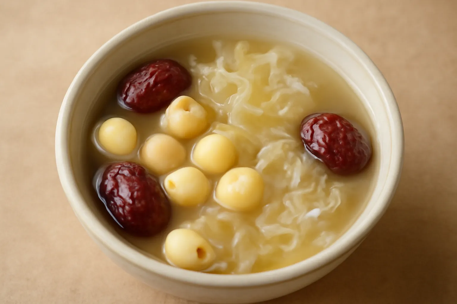 Bát canh hạt sen táo đỏ nấm tuyết