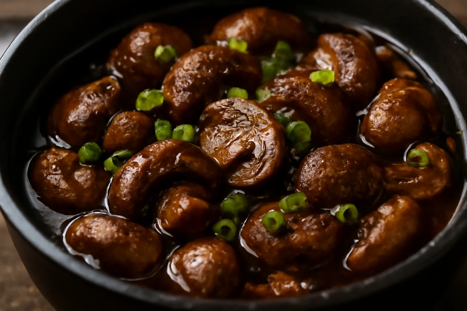 Nồi nấm kho sánh nước với tiêu và hành lá