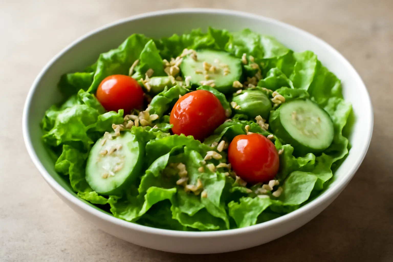 Tô salad rau xanh với cà chua bi và hạt