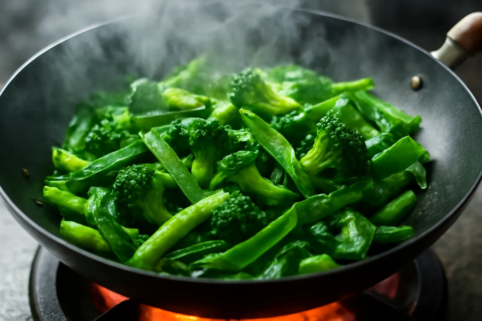 Chảo rau cải xào còn xanh mướt